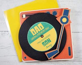 Personalised Record Player Fathers Day Card, Card From Son, Card for Dad, Father's Day Card, Happy Father's Day Card, Funny Dad Card