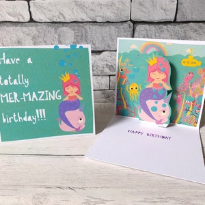 Carte d’anniversaire de sirène popup, carte de sirène, carte de fille de petite-fille, carte de premier anniversaire, carte d’anniversaire de nièce, carte d’anniversaire de filles,