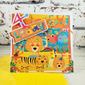 Cartão de aniversário infantil da selva de qualquer idade, cartão de aniversário personalizado para filho, cartão de aniversário para meninos, cartão de 2 anos, cartão de aniversário infantil