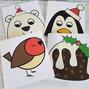 クリスマスカード 4 枚パック、子供用クリスマスカード、ホリデーカード、子供用クリスマスカード、ペンギンカード、ホッキョクグマカード、クリスマスカード