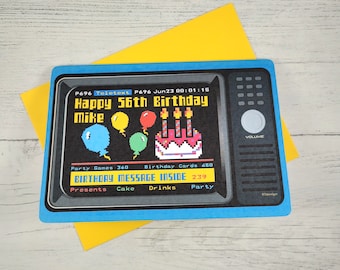 Personalised Retro TV Birthday Card: Teletext Design
