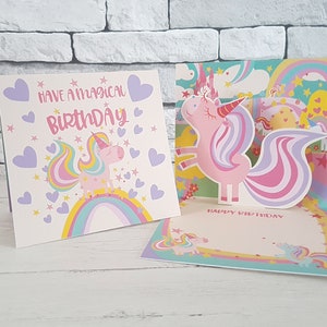 Magisches Einhorn Geburtstagskarte, Mädchen Geburtstagskarte, süße Einhorn Karte, Regenbogen Einhorn Karte, Einhorn Popup Karte, Tochter Geburtstagskarte,