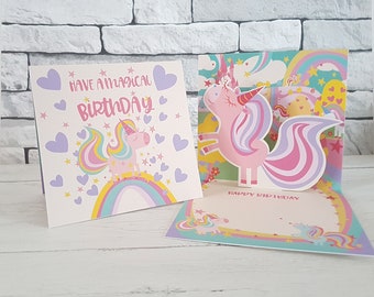 Magical Unicorn Birthday Card, Girls Birthday Card, Cute Unicorn Card, Rainbow Unicorn Card, Unicorn Popup Card, Daughter Birthday Card,