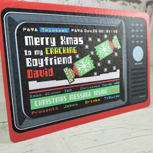 Personalisierte Boyfriend Teletext Weihnachtskarte, lustige Weihnachtskarte, lustige Weihnachtskarten, Weihnachtskarte für Partner