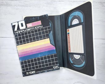 Personalised 70th Birthday VHS Card, Special Seventieth Birthday Card, Retro 80s Film Lover Card, Movie Themed Birthday Card