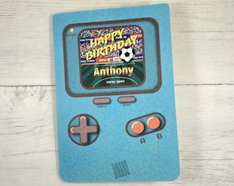 Retro Game Console Football Birthday Card, Personalized Soccer Card
