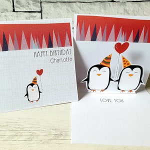 Cartão de aniversário personalizado de pinguim, cartão romântico, cartão de aniversário de namorada, cartão de aniversário de namorado, cartão de aniversário para marido ou esposa