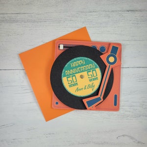 Biglietto di auguri personalizzato per anniversario del giradischi, biglietto di nozze d'oro, biglietto per il 50° anniversario, biglietto di auguri personalizzato per anniversario, biglietto di auguri per anniversario dei genitori