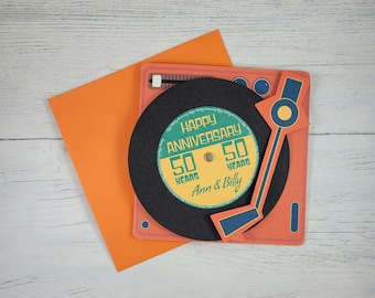 Personalised Record Player Anniversary Card: Golden Wedding