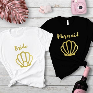 Mermaid Bride Bachelorette Party Shirts - UNISEX T-SHIRT - Mermaid Seashell Shirt, Bride Seashell T-Shirt, Bachelorette Party Tee Shirts