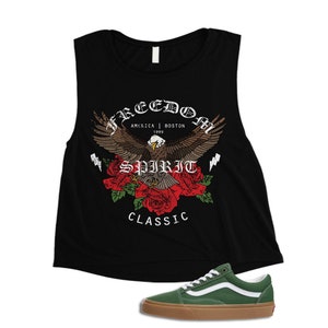VINTAGE | Freedom Spirit Eagle Sleeveless Cute Funny Animals Plants Flowers Women&#39;s Crop Top