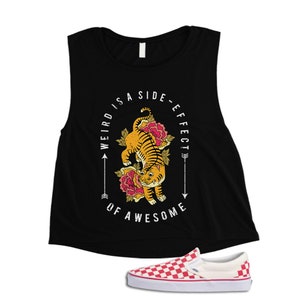 VINTAGE | Weird Is A Side-Effect Sleeveless Cute Funny Animals Plants Flowers Women&#39;s Crop Top