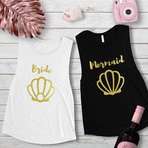 Bride Mermaid Bachelorette Party Shirts, Bride Muscle Tank Top, Mermaid Gang Muscle Shirt, Bridesmaid Shirts, Bachelorette Party Tank Tops