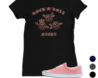 Vintage | Rock 'N' Roll Night T-Shirt | Wild Flower Designs Gift For Flower Lovers! Vintage Graphic T-Shirt - Rose - Women's T-Shirt