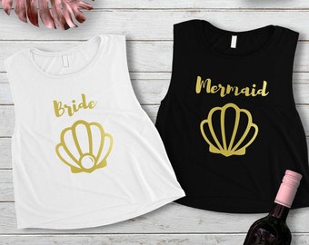 Mermaid Bride Bachelorette Party Shirts, Bride Crop Tank Top, Mermaid Crop Tanks, Bridesmaid Shirts, Bachelorette Party Tank Tops