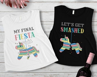 Let&#39;s Get Smashed Fiesta Crop Tank Tops, Bachelorette Party Shirts, My Final Fiesta Crop Tank Top, Let&#39;s Get Smashed Tank Tops, Bridal Gift