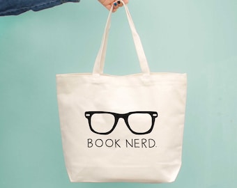 Book Nerd Trendy Natural Graphic Canvas Tote - Cute Fabric Tote Bags - Perfect Gifts Ideas For Friends And Family - Funny Graphic Book Bag