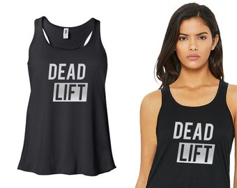 Bella Canvas Flowy Racerback Tank Top | Dead Lift Silver Printed Work Out Tanks