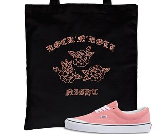 Vintage | Rock 'N' Roll Night Canvas Bag | Wild Flower Designs For Flower Lovers! Vintage Graphic | Gift Idea for Friends and Family