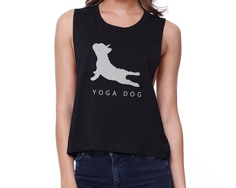 WORKOUT | Yoga Dog Cute Funny Black Work Out Crop Top (JCR084)