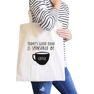 Sponsored By Coffee Simple Funny Stylish Trendy Graphic Printed Natural/Black Canvas Tote Bag