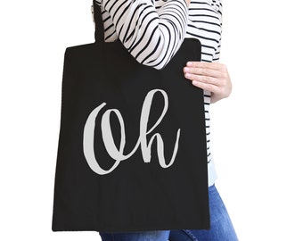 Oh Natural/Black Canvas Bag Cute Calligraphy Eco Bag Gift For Students
