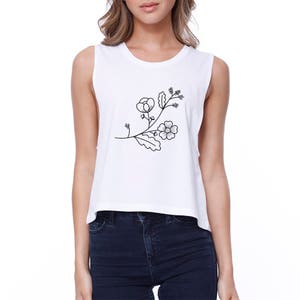 EARTH DAY | Flower White Sleeveless Simple Trendy and Stylish Graphic Croptop (JCR129WT)