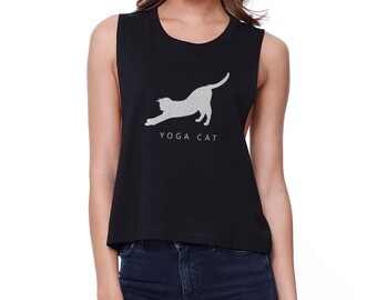 WORKOUT | Yoga Cat Cute Black Work Out Crop Top (JCR083)