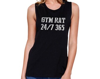 WORKOUT | Gym Rat 24/7 365 Black Sleeveless Cute Graphic Muscletop (JMS010)