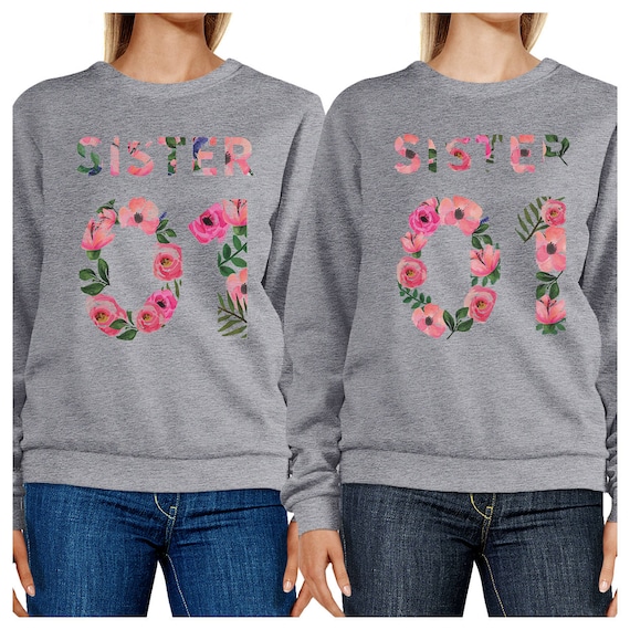 Sister 01 BFF Graphic Heather Grey Sweatshirts Set [FSS047HG]