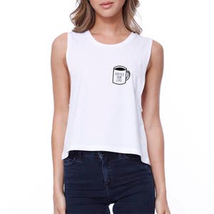 COFFEE | Coffee For Life Womens White Sleeveless Crop Tea Gift For Friends (JCR089WT)