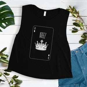Top corto ajustado con estampado de cartas del Tarot de Ateez Royal para mujer | Camiseta corta ajustada de K-pop para mujer | Camisetas de K-pop