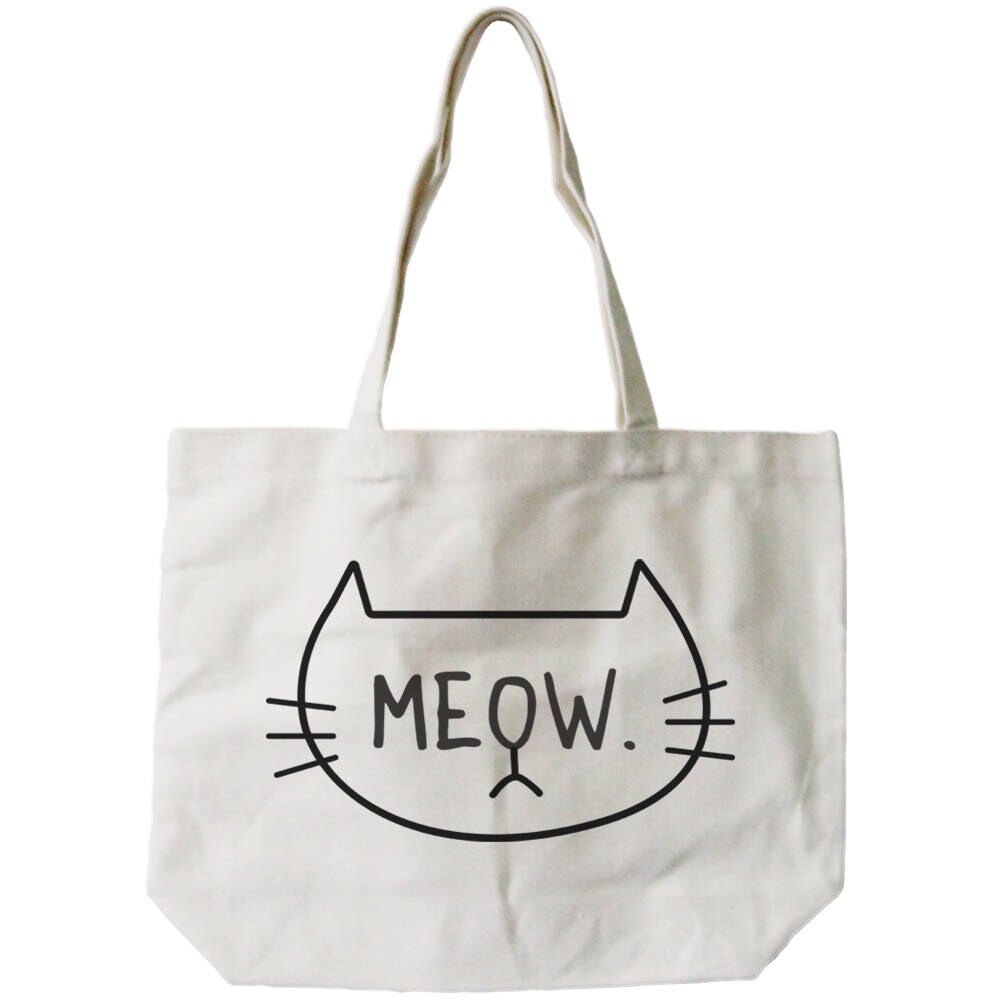 Meow Simple Cute Funny Trendy Natural Graphic Canvas Tote