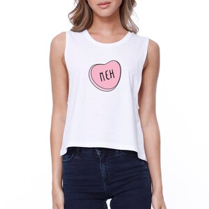 GIRLY | Meh White Sleeveless Cute Funny Crop Top (JCR110WT)