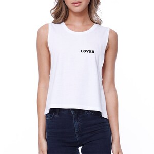 POCKET | Lover White Sleeveless Cute Graphic Crop Top (JCR109WT)