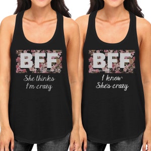Leuke tanktops van Best Friend - Bijpassende tanktops met Crazy BFF-bloemenprint (FTT012)