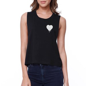 POCKET | Melting Heart Black Sleeveless Cute Graphic Crop Top (JCR111BK)