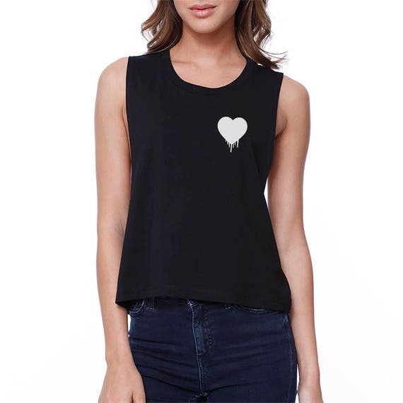 POCKET Melting Heart Black Sleeveless Cute Graphic Crop Top - Etsy