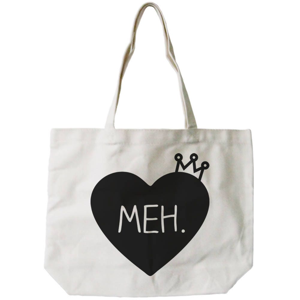 Heart Meh Cute Funny Stylish Trendy Natural Graphic Canvas Tote