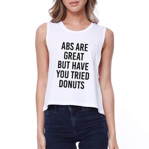 WORKOUT | Abs Are Great But Womens White Sleeveless Crop Shirt Workout Top (JCR093WT)