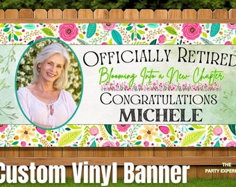 Retirement Personalized Sign, Floral Retirement Backdrop, Nurse or Teacher Retirement Decoration, Retirement Party Supplies