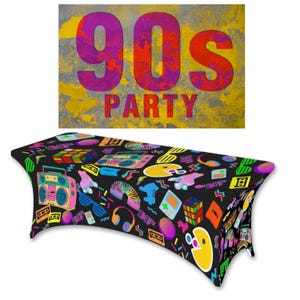 Décoration de table de fête des années 90 | Retour dans les années 90 |  Nappe rétro réutilisable, fête néon rétro, thème années 90, nappe rétro