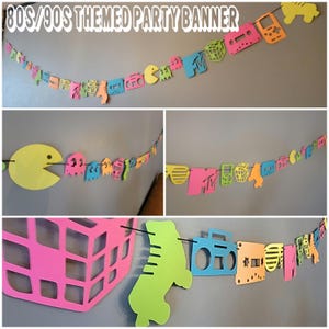 90’s Party Birthday banner - Love The 90’s , Old School Party, Throwback Party Neon Party - Old School Party Decoration Retro Party