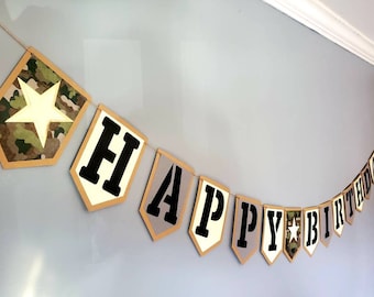 Military Birthday Banner, Army Military Happy Birthday Party Decoration, Camo Decoration Banner, Veteran Homecoming  Military Decor