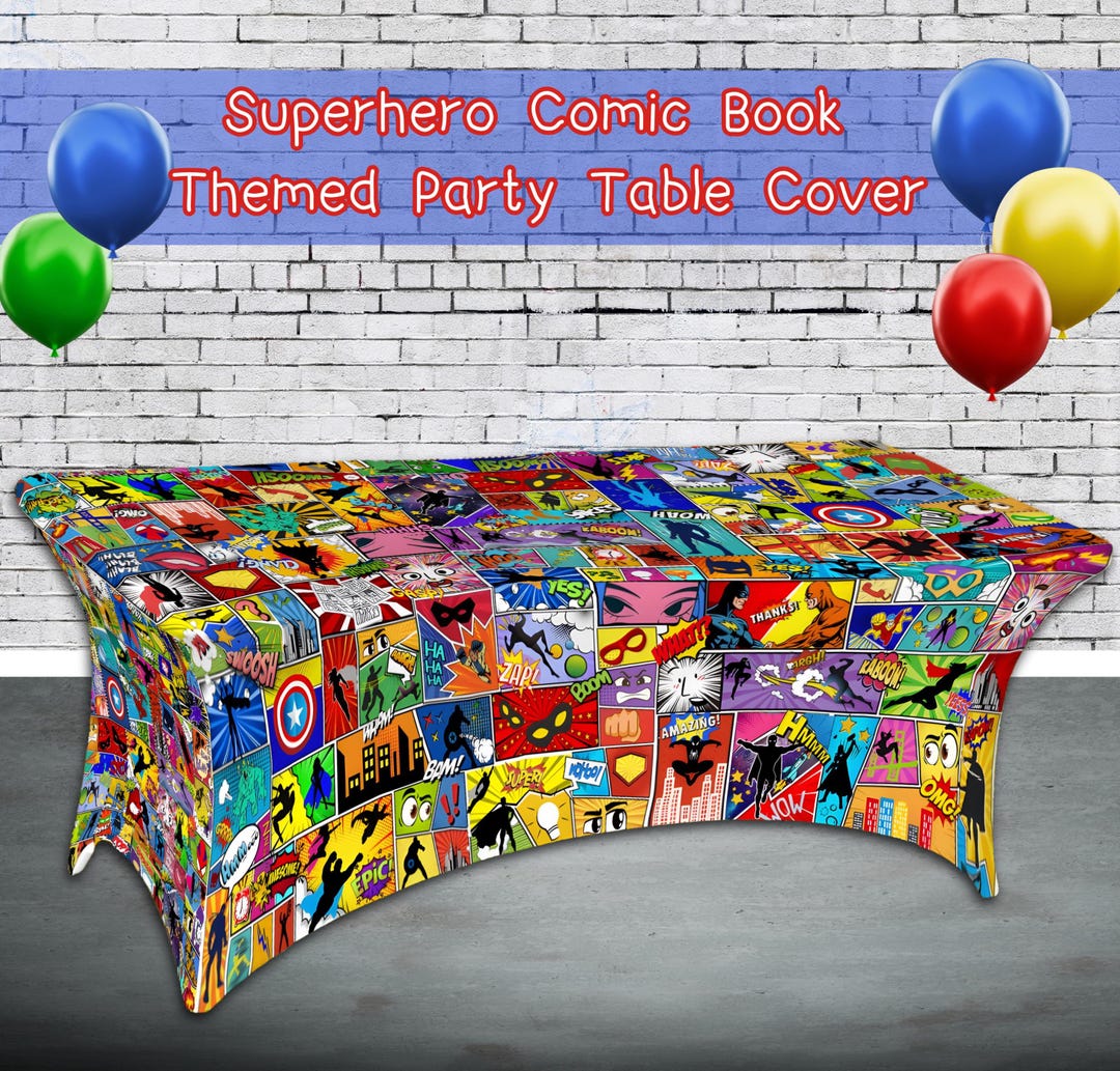 Comic Table Counter Superhero Comic Table Cover – Comic Book Party Tablecloth, Kids ...