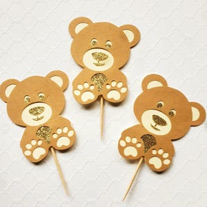 Teddy Bear Cupcake Toppers - 12 Set, Teddy Bear Birthday Toppers, Teddy Bear Baby Shower Decor, Gender Reveal Teddy Bear Cake Decoration