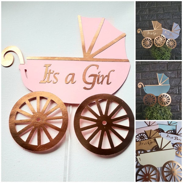 Baby Shower Vintage Carriage Cake Topper, Personalized Baby Shower Centerpiece Decoration, Baby Shower Table Decor