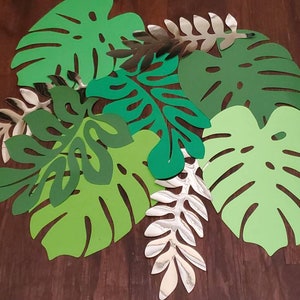 12Stk Große tropische Blätter/ Dschungelblätter, Grün/Gold Papierblätter, Palmpapier Blattausschnitte, Dinosaurier Monstera Palmblätter, Luau Safari Kulisse