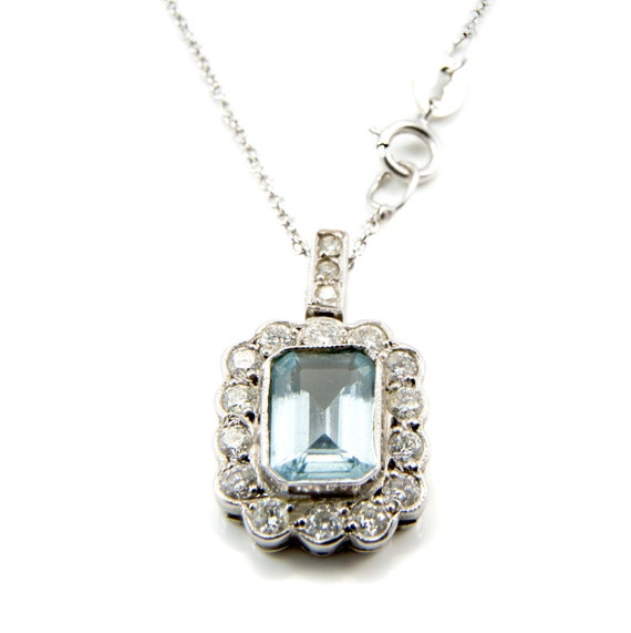 Aquamarine Diamond Pendant, Aquamarine pendant, Aq
