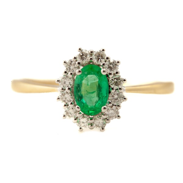 GENUINE vintage emerald and diamond engagement ring set in 18k gold